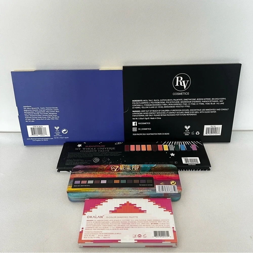 Lot 5 pieces Beauty Creations Aurora RV Cosmetics Palette W7 Okalan Kleancolor
